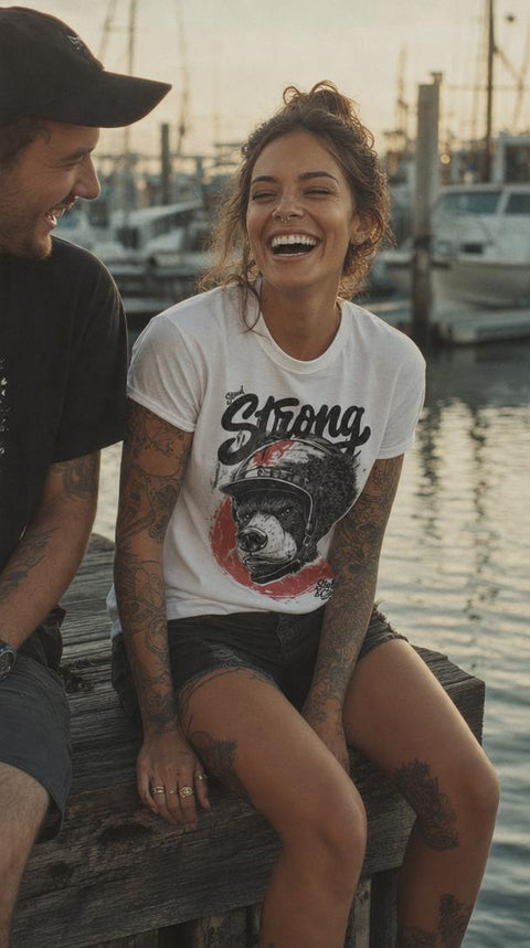 Stand Strong tee worn, front graphic — Stuff & Company
