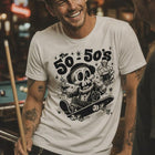 The 50-50's tee worn, front graphic — Stuff & Company