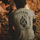 Born to Burn tee worn, back graphic — Stuff & Company