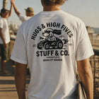 Hugs & High Fives tee worn, back graphic — Stuff & Company